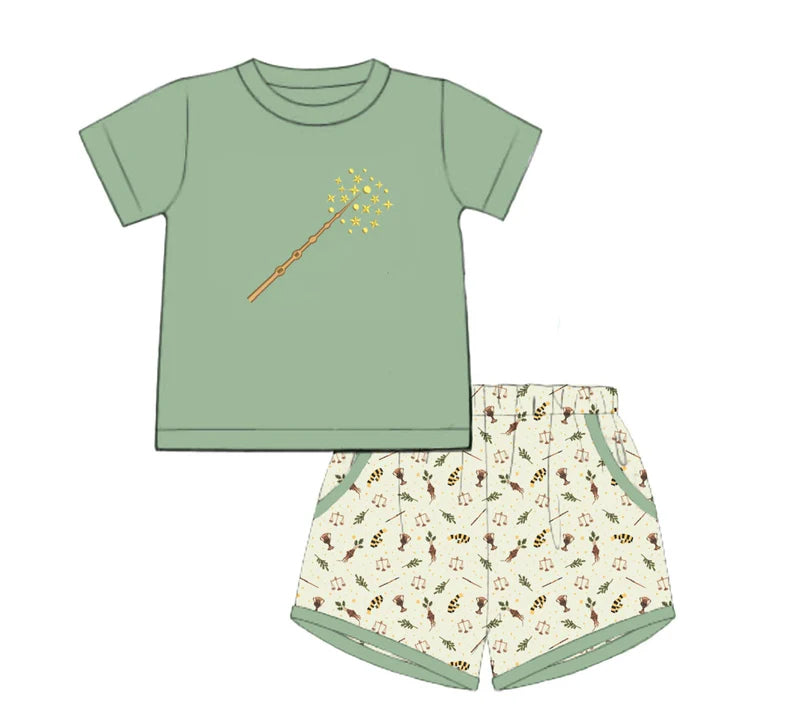 Preorder Baby Boy Toddler Short Sleeves Green Shirt Pockets Shorts Set ( Moq 5 )