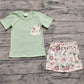 Baby Boy Short Sleeves Pocket Green Shirt Farm Animals Tractors Shorts Set RTS