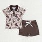 Boys Kids Short Sleeves Button Polo Shirt Pockets Shorts Sibling Outfit Clothes Set RTS