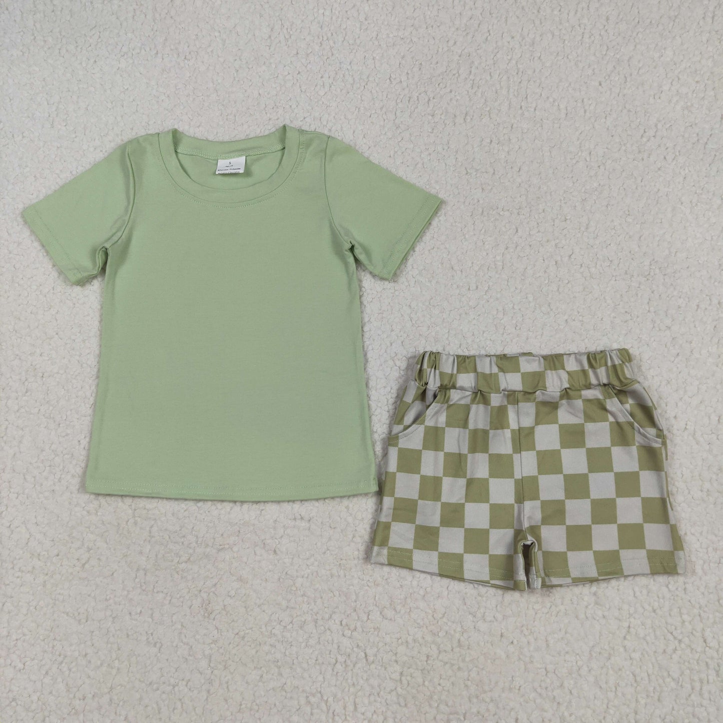 Baby Boy Toddler Short Sleeves Cotton Shirt Checked Pockets Shorts Sibling Set RTS