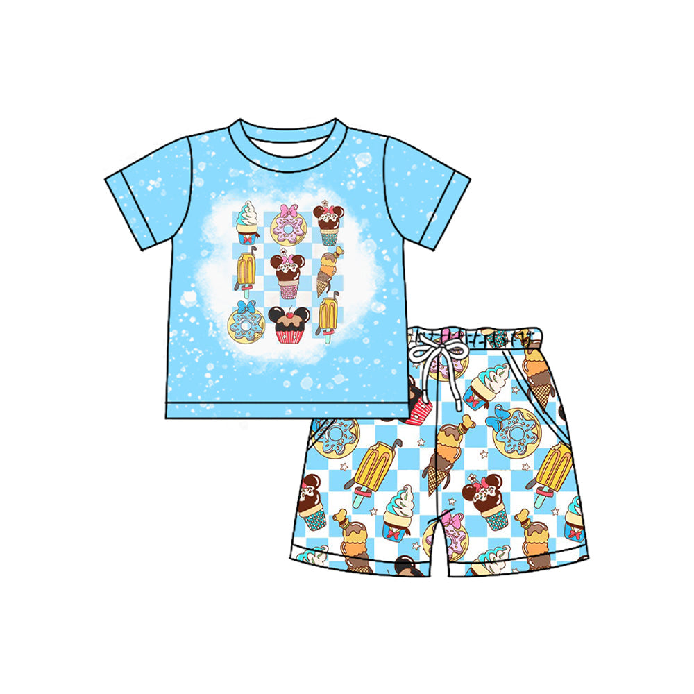 Preorder Baby Boy Blue Short Sleeves Cartoon Mouse Shirt Pockets Shorts Set ( Moq 5 )