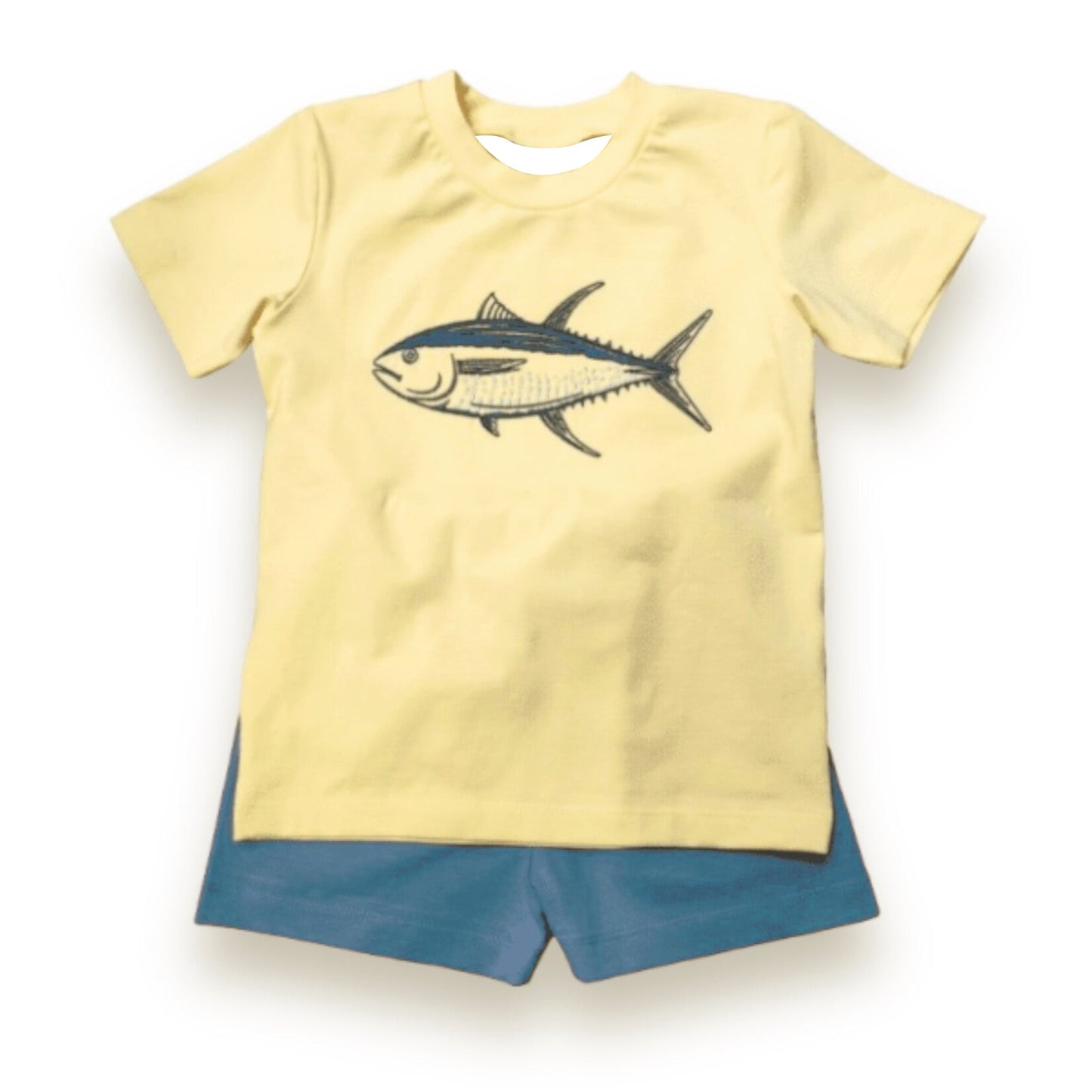 Preorder Baby Boy Yellow Short Sleeves Fish Shirt Shorts Set ( Moq 5 )