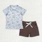 Boys Kids Short Sleeves Button Polo Shirt Pockets Shorts Sibling Outfit Clothes Set RTS