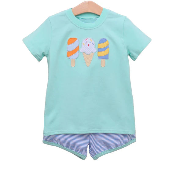Preorder Baby Boy Short Sleeves Popsicle Shirt Stripes Shorts Set ( Moq 5 )
