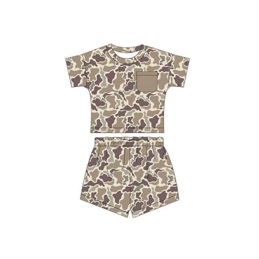 ( Moq 5 )  Preorder Baby Boy Short Sleeves Camo Pocket Shirt Shorts Set