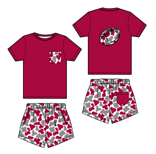 ( Moq 5 ) Preorder Boys Kids Short Sleeves Football Shirt Camo Shorts Clothes Set