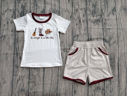 ( No moq ) Preorder Baby Boys Boots Bows Guitar Shirt Pockets Shorts Western Set