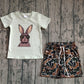Baby Girls Short Sleeves Rabbits Shirt Green Brown Camo Shorts Easter Clothes Set RTS