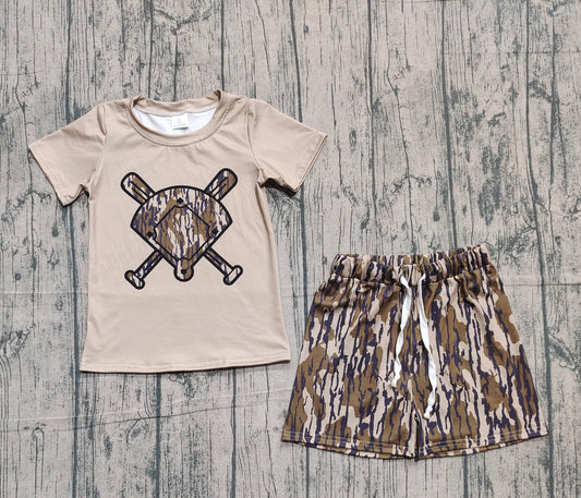 (  No moq ) Preorder Baby Boys Short Sleeves Baseball Shirt Camo Shorts Team Clothes Set