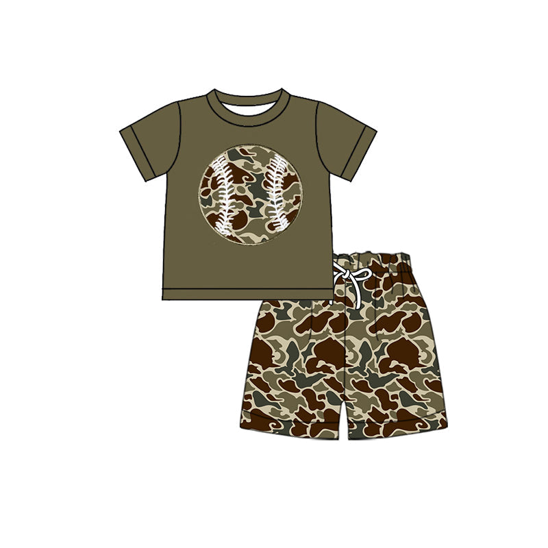 (  Moq 5 ) Baby Boys Short Sleeves Baseball Shirt Camo Shorts Clothes Set