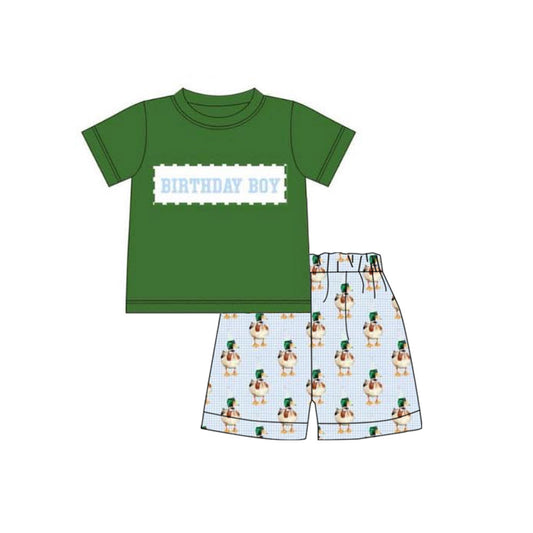 ( Moq 5 ) Preorder Baby Kids Birthday Boy Green Shirt Ducks Shorts Clothes Set