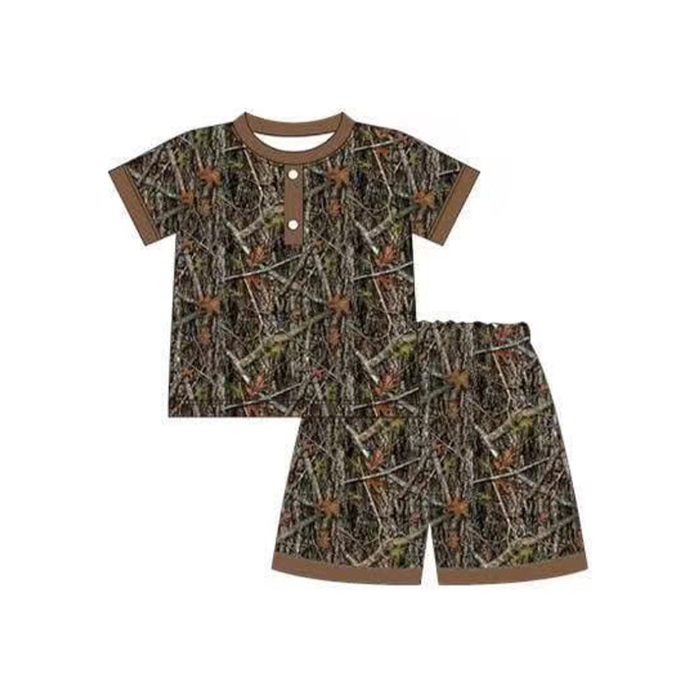 ( Moq 5 ) Preorder Baby Boys Short Sleeves Buttons Shirt Shorts Camo Pajamas Set