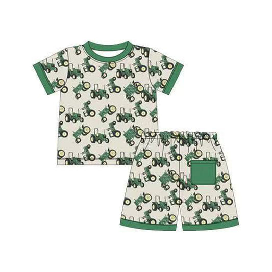 ( Moq 5 ) Preorder Baby Boys Short Sleeves Trucks Shirt Shorts Farm Pajamas Set