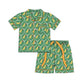 ( Moq 5 ) Preorder Baby Boys Short Sleeve Dogs Flags Buttons Shirt Shorts Green Pajamas Set