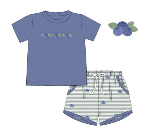 ( Moq 5 ) Preorder Baby Boys Short Sleeves Blue Shirt Stripes Pockets Shorts Clothes Set