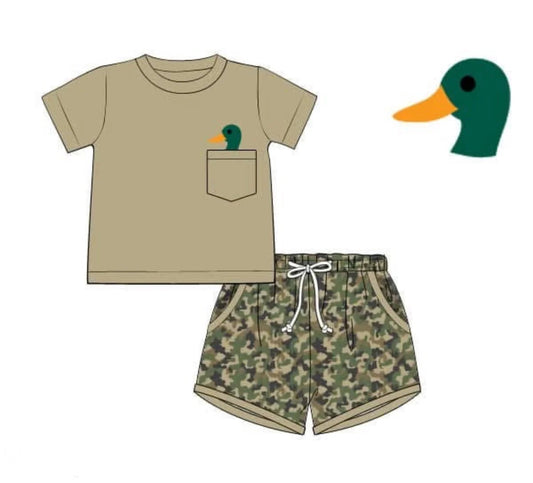 ( Moq 5 ) Preorder Baby Boys Short Sleeves Duck Shirt Camo Pockets Shorts Clothes Set