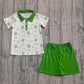 Baby Boys Kids Short Sleeves Golf Buttons Shirt Green Shorts Clothes Set RTS