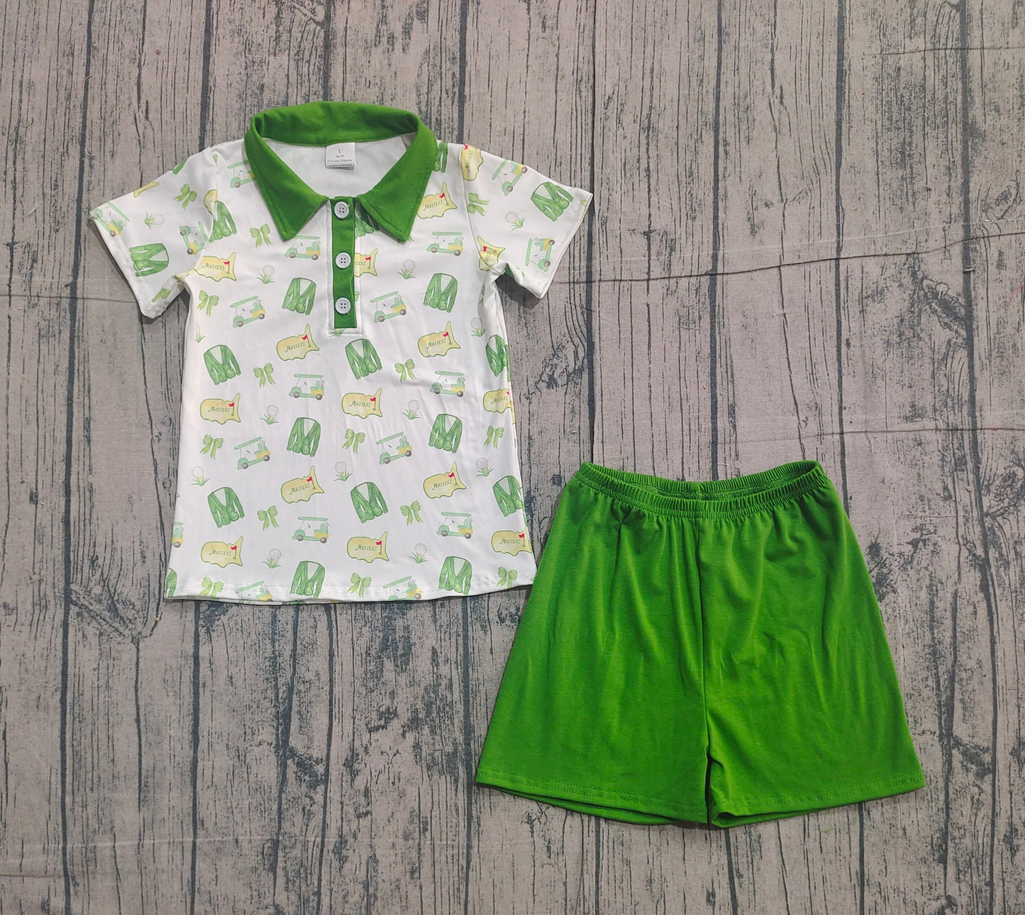 Baby Boys Kids Short Sleeves Golf Buttons Shirt Green Shorts Clothes Set RTS