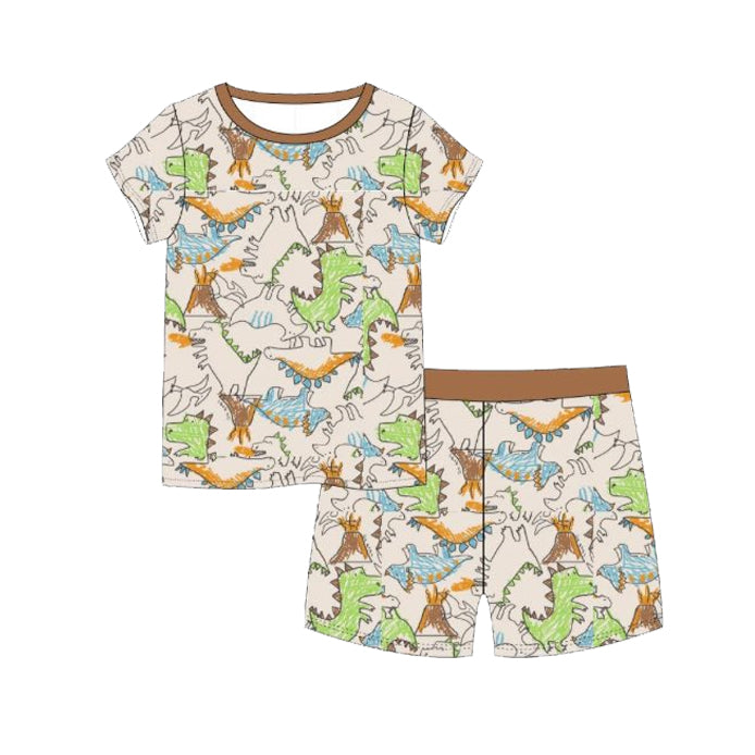( Moq 5 ) Preorder Baby Boys Kids Short Sleeves Dinosaurs Shirt Shorts Pajamas Set