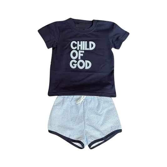 ( Moq 5 ) Preorder Baby Boys Short Sleeves Child of God Shirt Shorts Blue Clothes Set