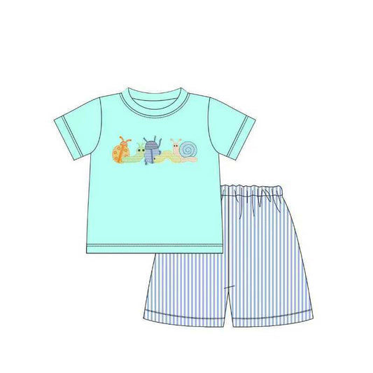 ( Moq 5 ) Preorder Baby Boys Short Sleeves Animals Shirt Stripes Shorts Clothes Set