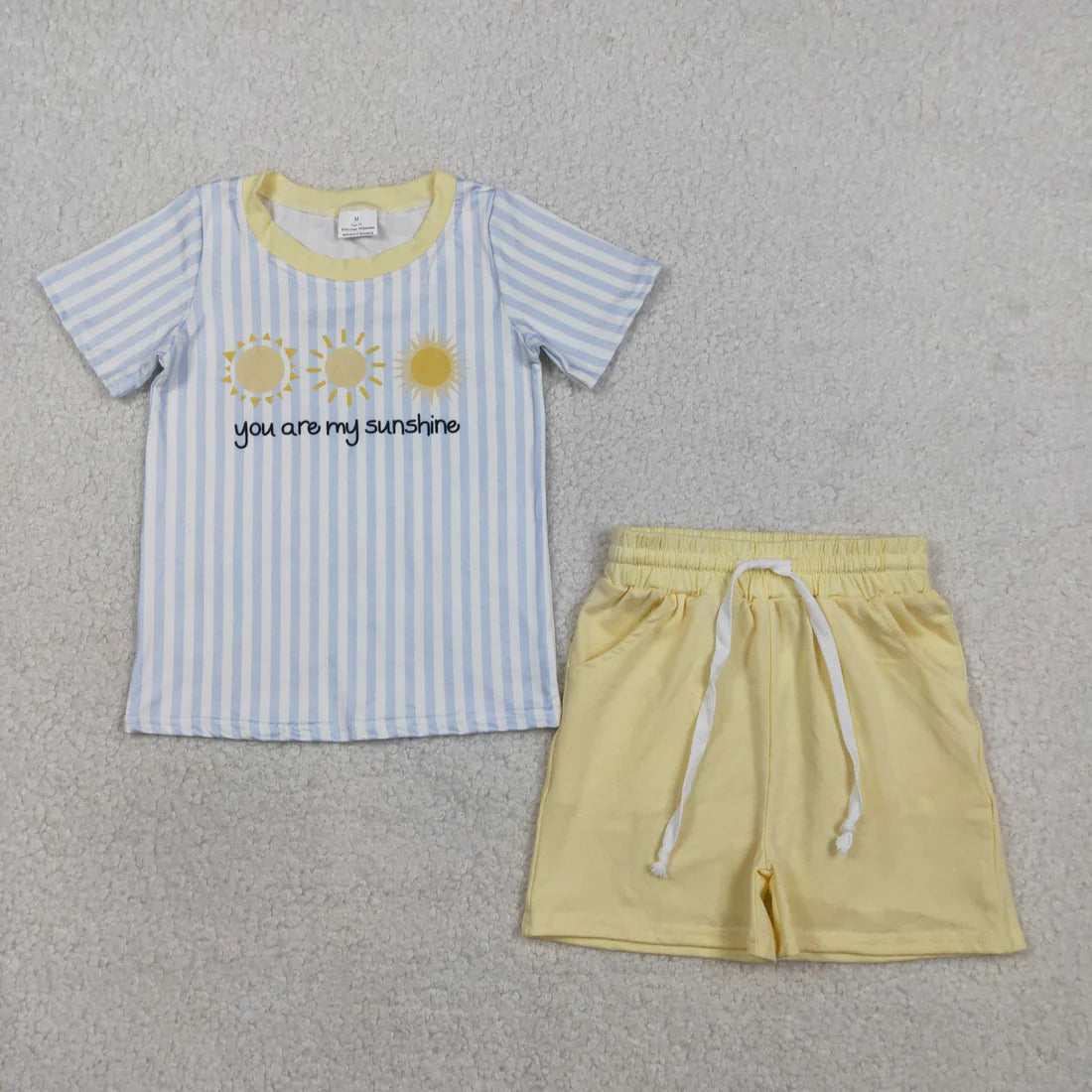 Sibling Baby Boys Girls Kids Short Sleeves Tops Yellow Cotton Shorts Set RTS