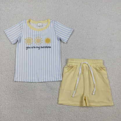 Sibling Baby Boys Girls Kids Short Sleeves Tops Yellow Cotton Shorts Set RTS