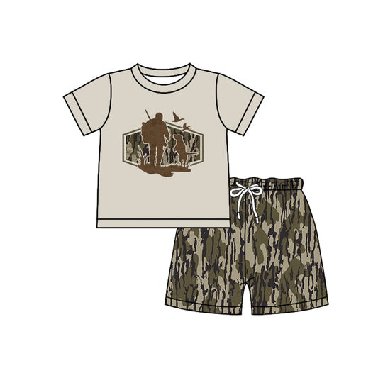 ( Moq 5 ) Preorder Baby Boys Short Sleeves Ducks Dogs Shirt Camo Shorts Hunting Clothes Set