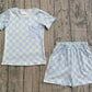 Baby Boys Short Sleeves Blue Checked Pocket Shirt Shorts Clothes Set RTS