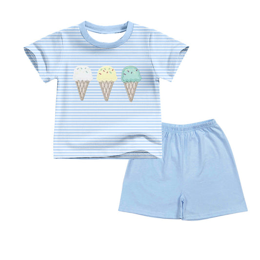 ( Moq 5 ) Preorder Baby Boys Short Sleeves Popsicles Blue Shirt Blue Shorts Outfit