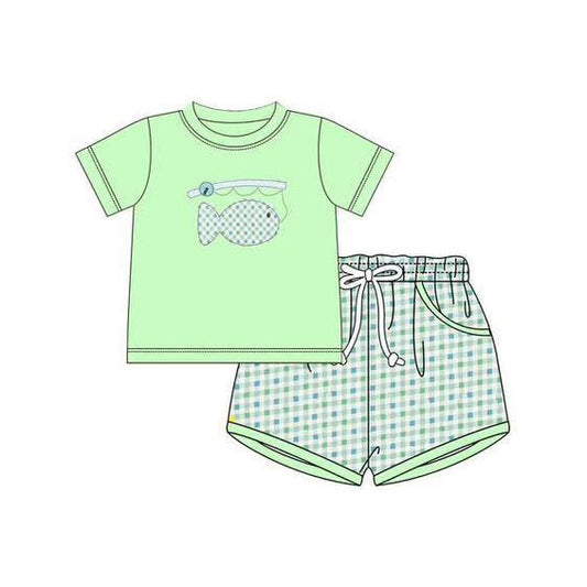 ( Moq 5 ) Preorder Baby Boys Short Sleeves Fishing Shirt Plaid Pockets Shorts Clothes Set