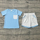 Baby Boys KIds Blue Short Sleeves Shirt Plaid Pockets Shorts Clothes Summer Set RTS