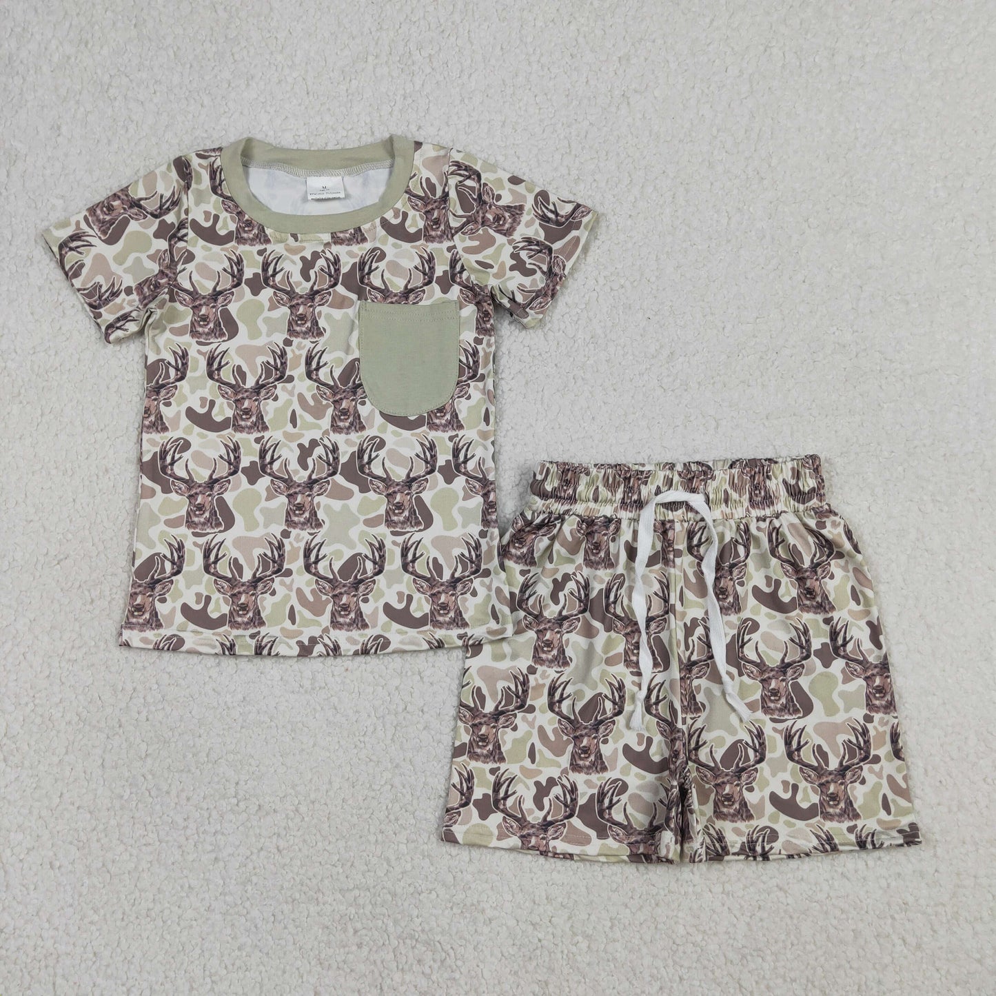 Sibling Baby Boys Kids Short Sleeves Deer Ducks Deer Shirts Camo Pockets Shorts Sets Hunting Clothes RTS