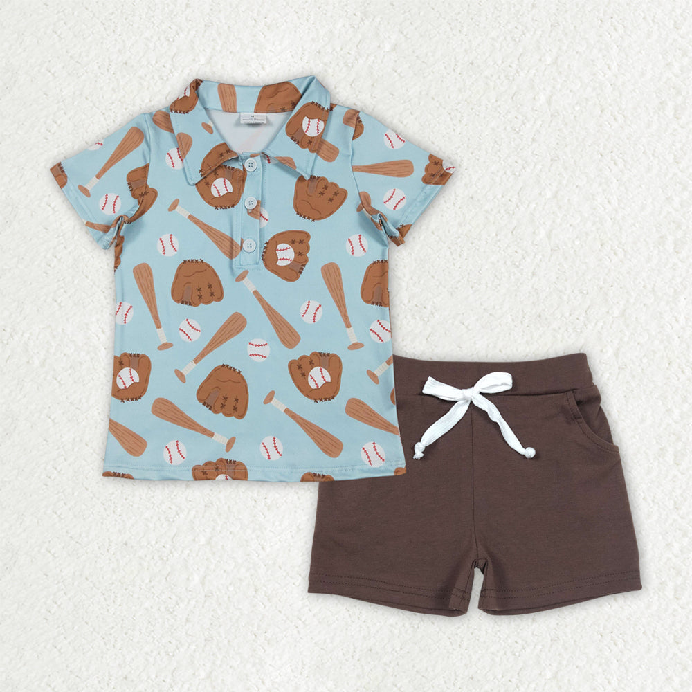 Sibling Baby Boys Kids Short Sleeves Baseball Buttons Shirts Pockets Shorts Sets Clothes RTS