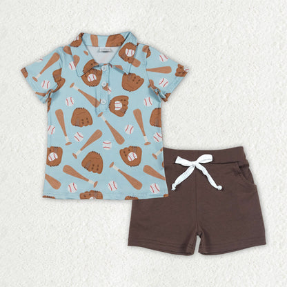 Sibling Baby Boys Kids Short Sleeves Baseball Buttons Shirts Pockets Shorts Sets Clothes RTS
