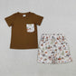 Sibling Baby Boys Kids Short Sleeves Shirt Western Rodeo Cactus Pockets Shorts Set Romper RTS