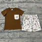 Baby Boys Kids Short Sleeves Brown Shirt Western Rodeo Cactus Pockets Shorts Set RTS