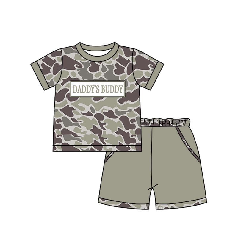( Moq 5 ) Preorder Baby Boys Short Sleeves Daddy's Buddy Dark Grey Camo Shirt Pockets Shorts Set