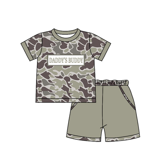 ( Moq 5 ) Preorder Baby Boys Short Sleeves Daddy's Buddy Dark Grey Camo Shirt Pockets Shorts Set