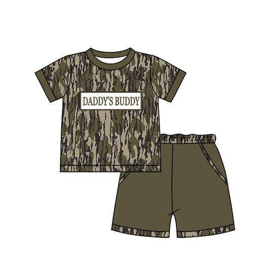 ( Moq 5 ) Preorder Baby Boys Short Sleeves Daddy's Buddy Camo Shirt Pockets Shorts Clothes Set