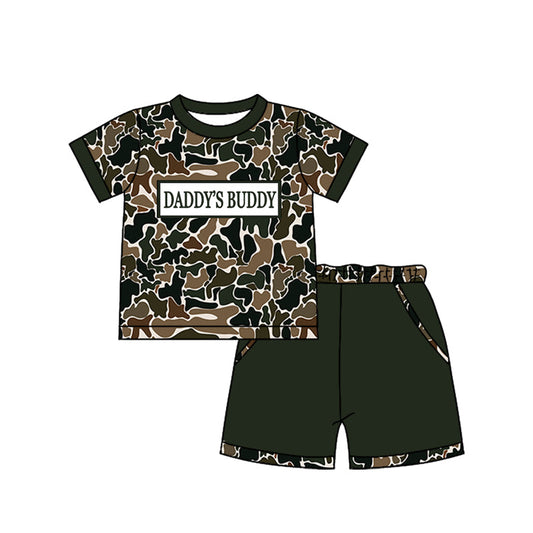 ( Moq 5 ) Preorder Baby Boys Short Sleeves Brown Green Camo Shirt Pockets Shorts Daddy's Buddy Set