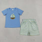 Sibling Baby Boys Kids Embroidery Boats Shirt Shorts Set Stripes Romper Summer Clothes RTS