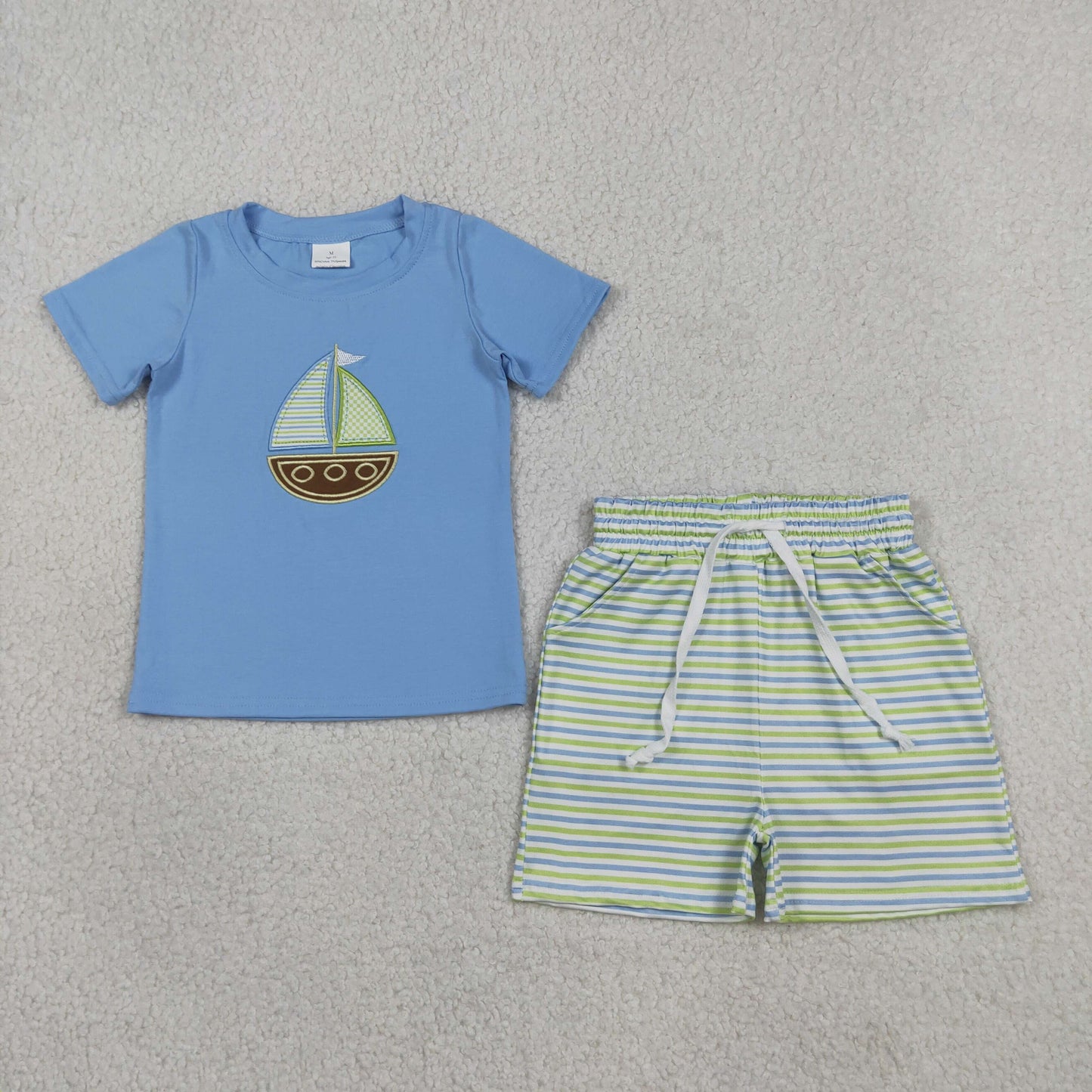Sibling Baby Boys Kids Embroidery Boats Shirt Shorts Set Stripes Romper Summer Clothes RTS