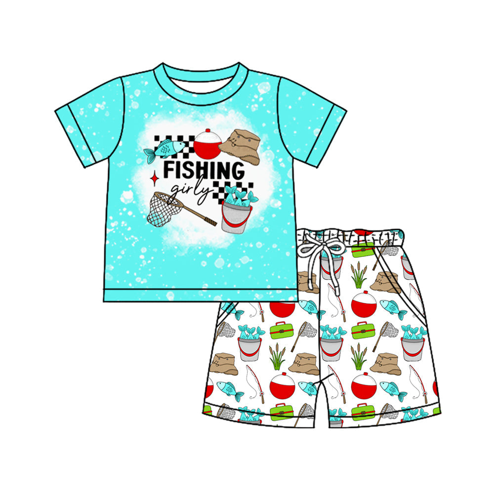 ( Moq 5 ) Preorder Baby Boys Short Sleeves Blue Shirt Fishing Pockets Shorts Clothes Set