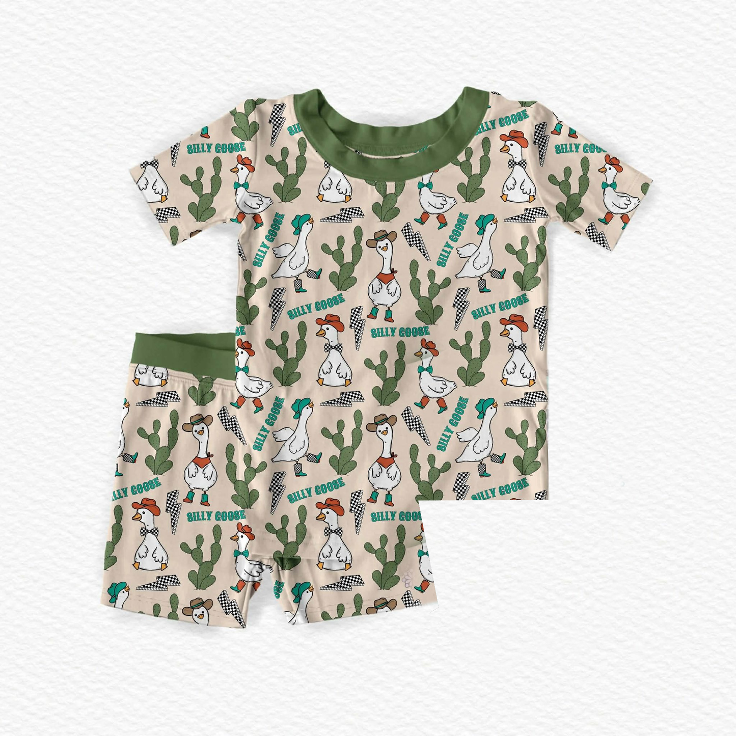 ( Moq 5 ) Preorder Baby Boys Short Sleeves Goose Cactus Shirt Shorts Western Pajamas Clothes Set