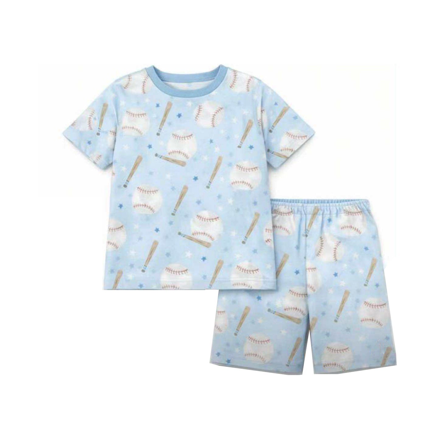 ( Moq 5 ) Preorder Baby Boys Kids Short Sleeves Baseball Stars Shirt Shorts Blue Clothes Set