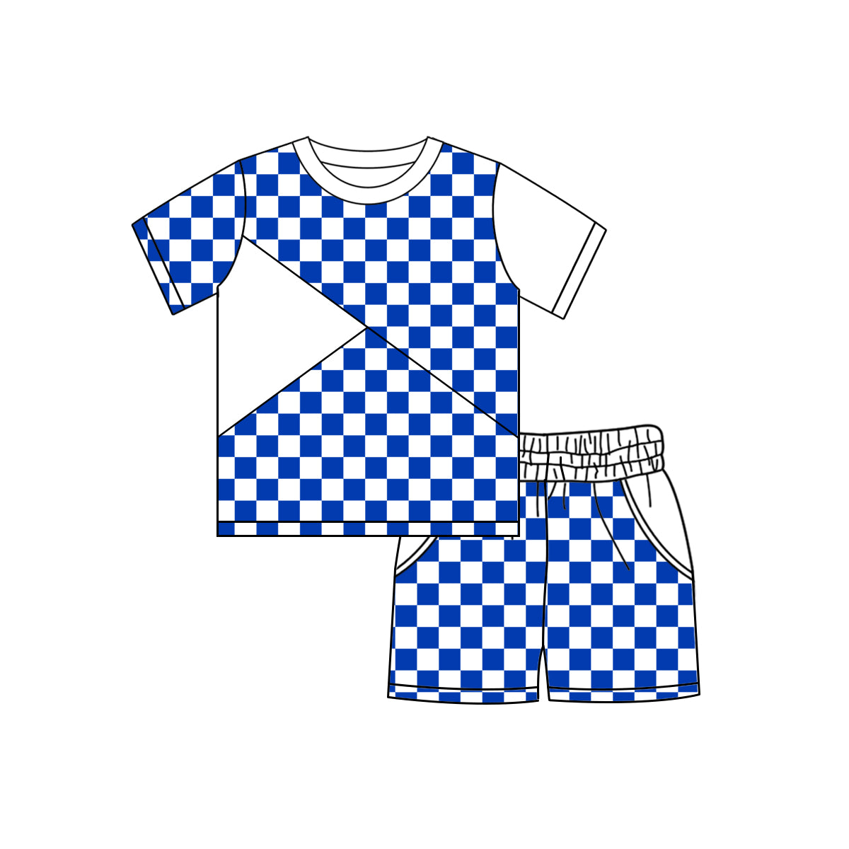 ( Moq 5 ) Preorder Baby Boys Short Sleeves Blue Plaid Shirt Pockets Shorts Summer Clothes Set