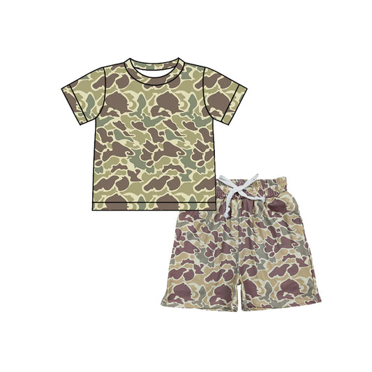 ( Moq 5 ) Preorder Baby Boys Kids Short Sleeves Southern Green Camo Shirt Pockets Shorts Summer Set