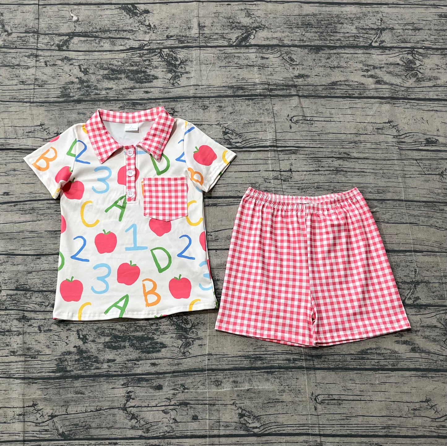 Baby Boys Kids Short Sleeves Apple Shirt Red Plaid Shorts Back to School Set RTS