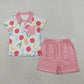 Sibling Baby Boys Girls Kids Short Sleeves Apple Tops Red Plaid Shorts Sets Back to School Clothes